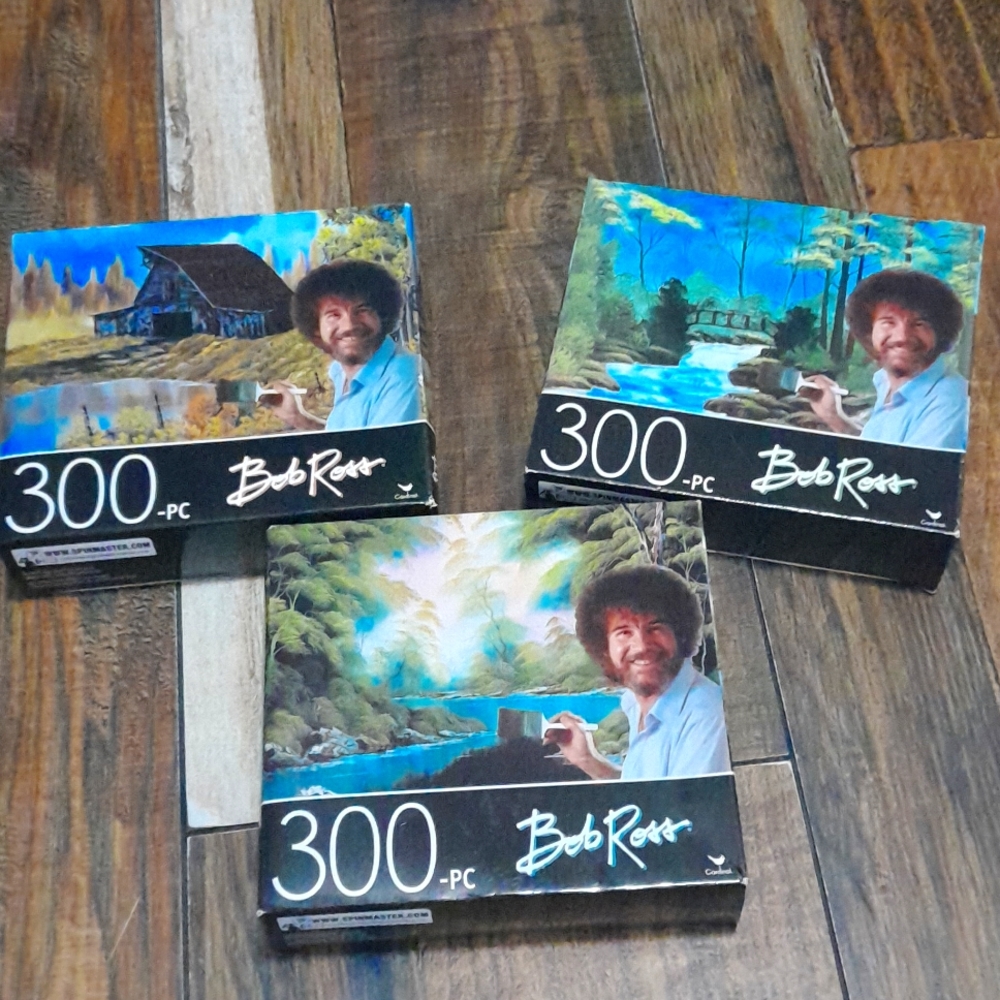 Bob Ross 300 Piece Puzzle Lot of 3 Rustic Barn,Secluded Bridge,Deep Forest